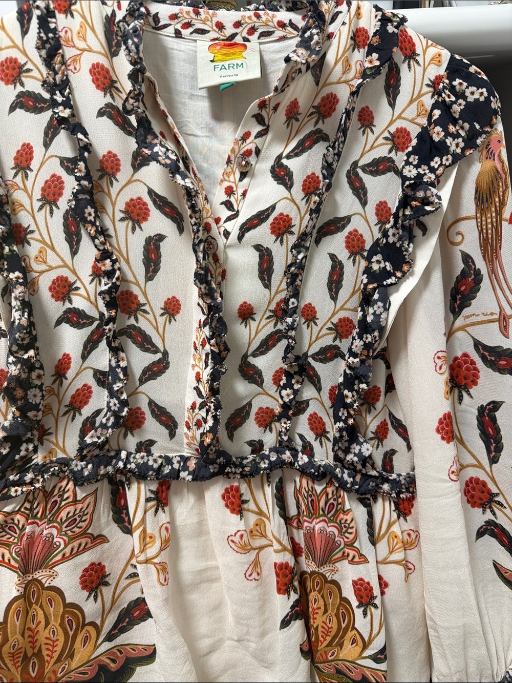 FARM Rio Cream Floral Ruffle Peplum Tunic with Red & Black Accents - Picture 4 of 6